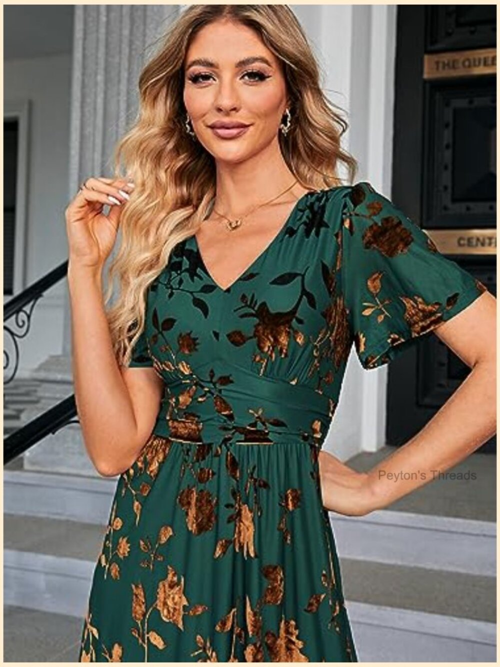 Velvet V Neck Maxi Dress Short Sleeve Empire Waist Formal Wedding Guest - Picture 6 of 6